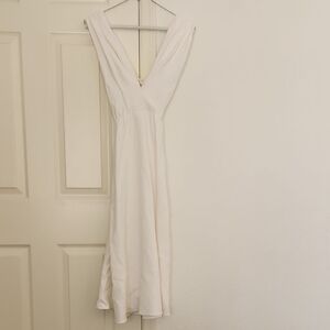 Tome NYC White Clean Minimalist Cross Back Vneck Pleaded Strap Midi Dress Size 2